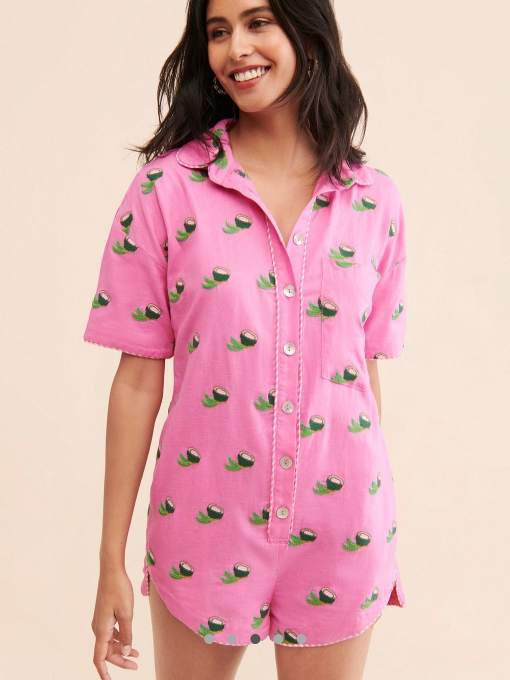 NWOT Farm Rio Anthropologie Pink Coconut Romper XS